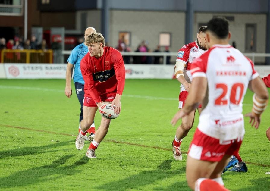 Leo Tennison warms up with Hull KR's first team
